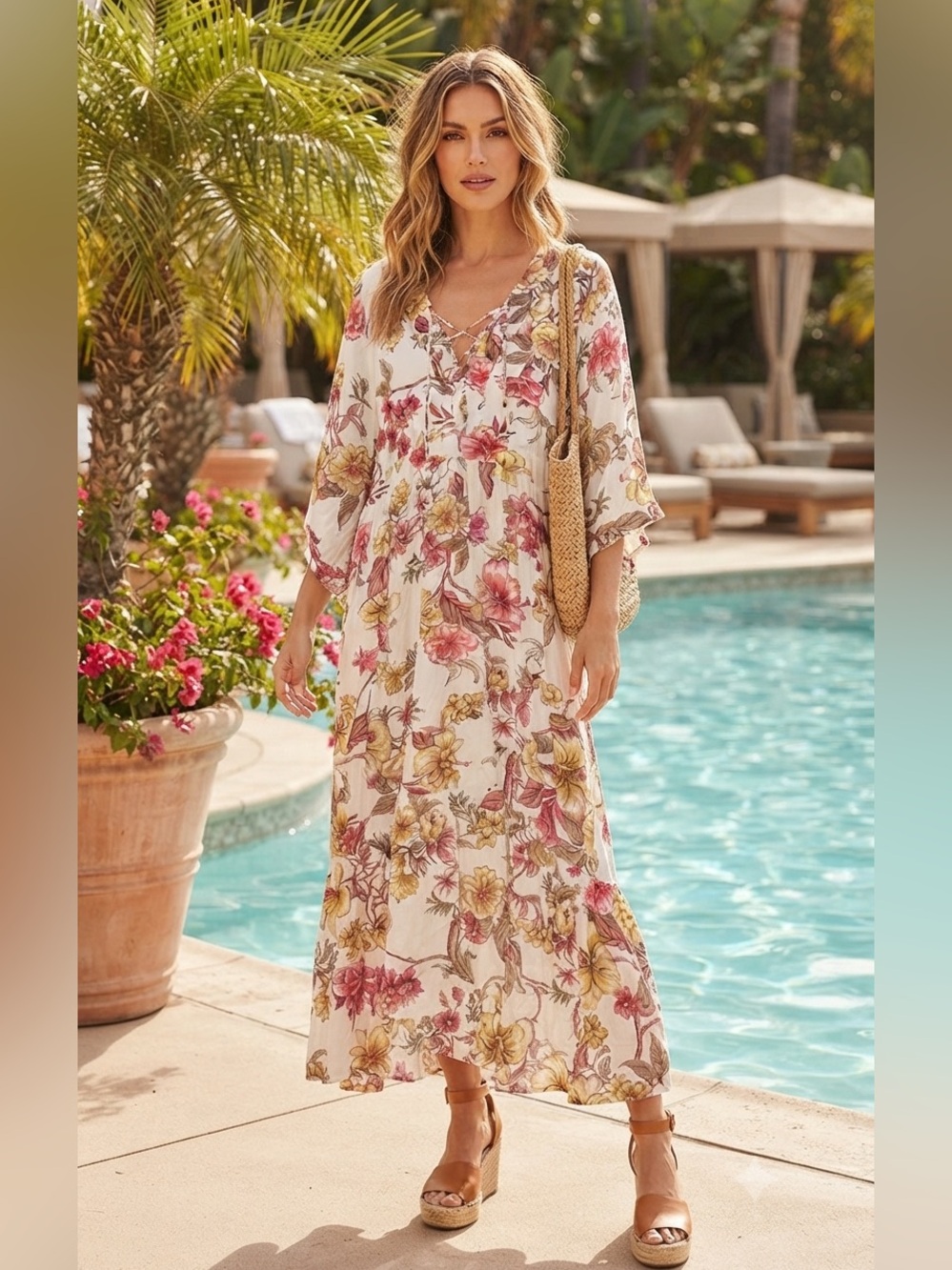 Onshore Boho Floral Maxi Swim CoverUp Dress